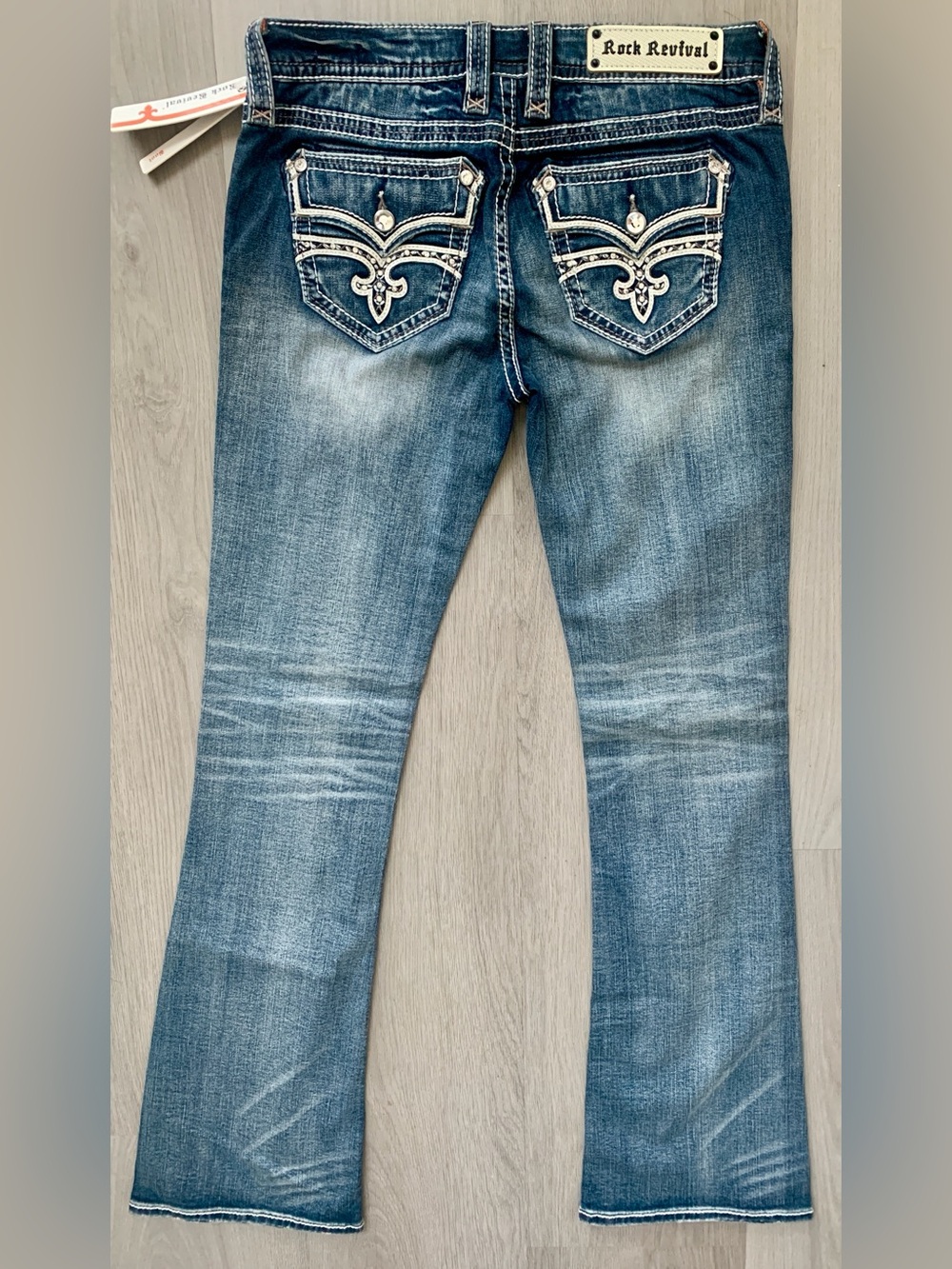 Rock Revival Manila Bootcut Jeans with Embroidered Rhinestone Back-Pockets